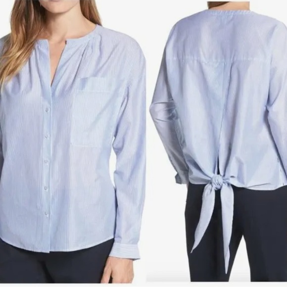 Nordstrom Blue Feather Claudette Stripe Cotton Blouse NWT Size M - Picture 1 of 9